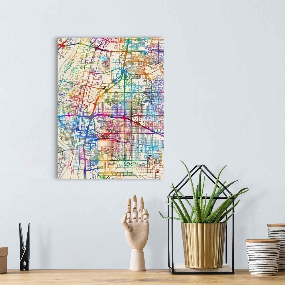 A bohemian room featuring Contemporary colorful city street map of Albuquerque.