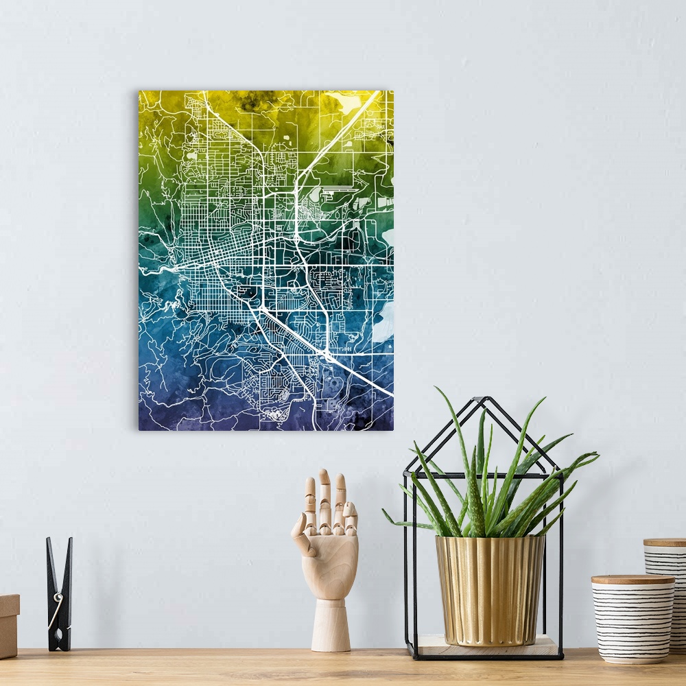 A bohemian room featuring Watercolor street map of Boulder, Colorado, United States.