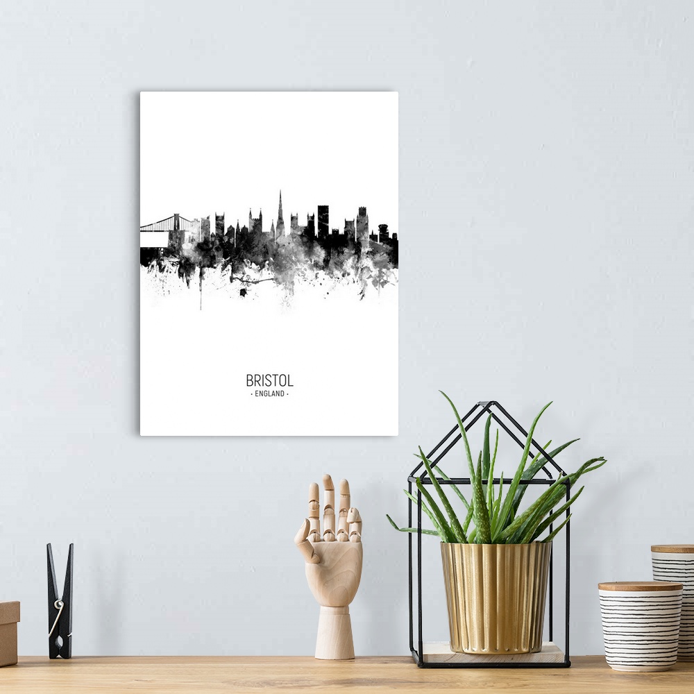 A bohemian room featuring Watercolor art print of the skyline of Bristol, England, United Kingdom