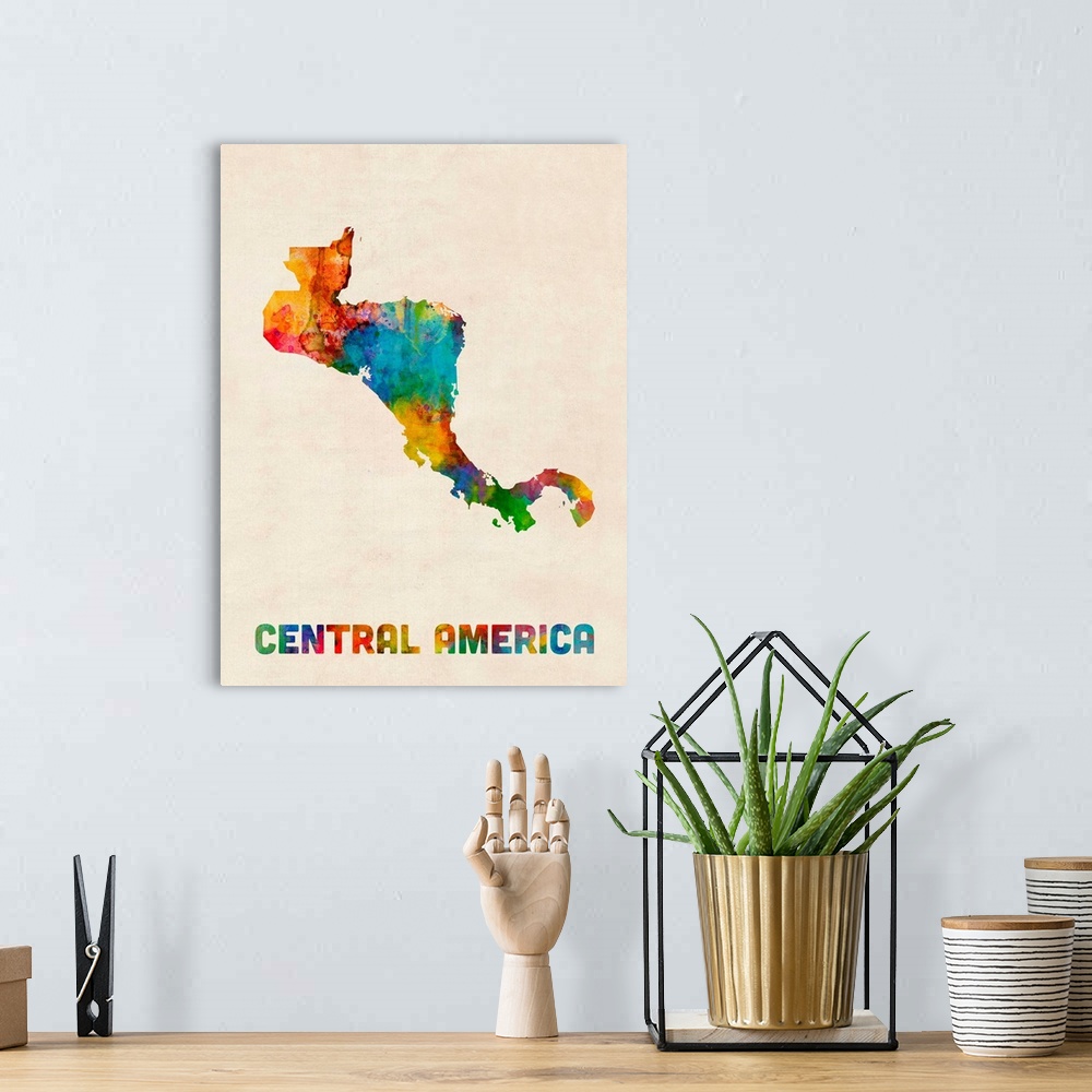 A bohemian room featuring A watercolor map of Central America.
