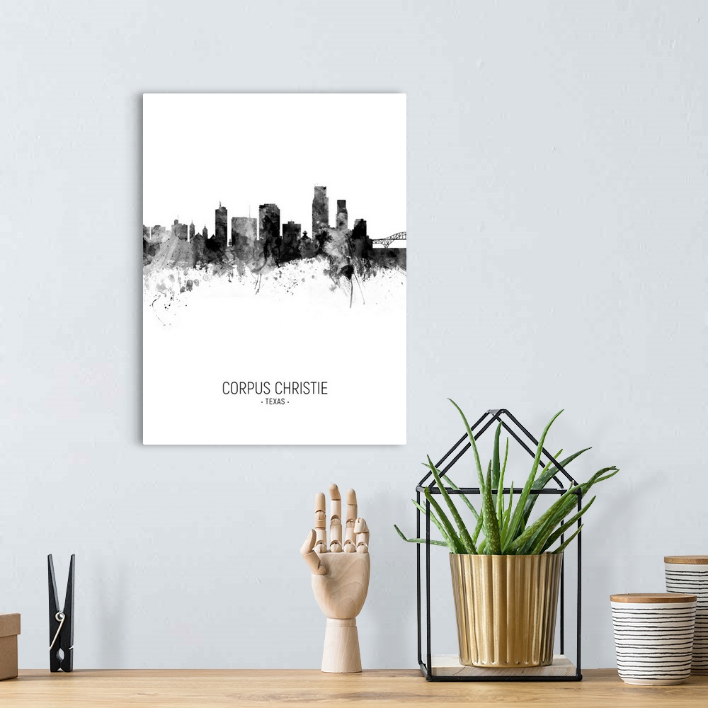 A bohemian room featuring Watercolor art print of the skyline of Corpus Christie, Texas, United States