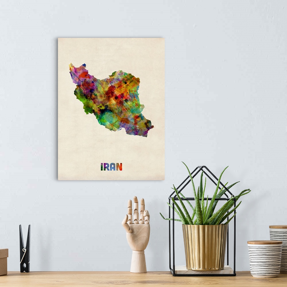 A bohemian room featuring Iran Watercolor Map
