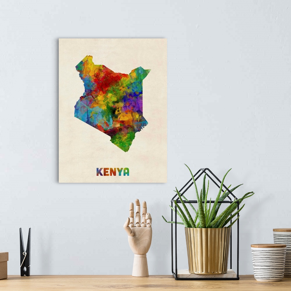 A bohemian room featuring A watercolor map of Kenya