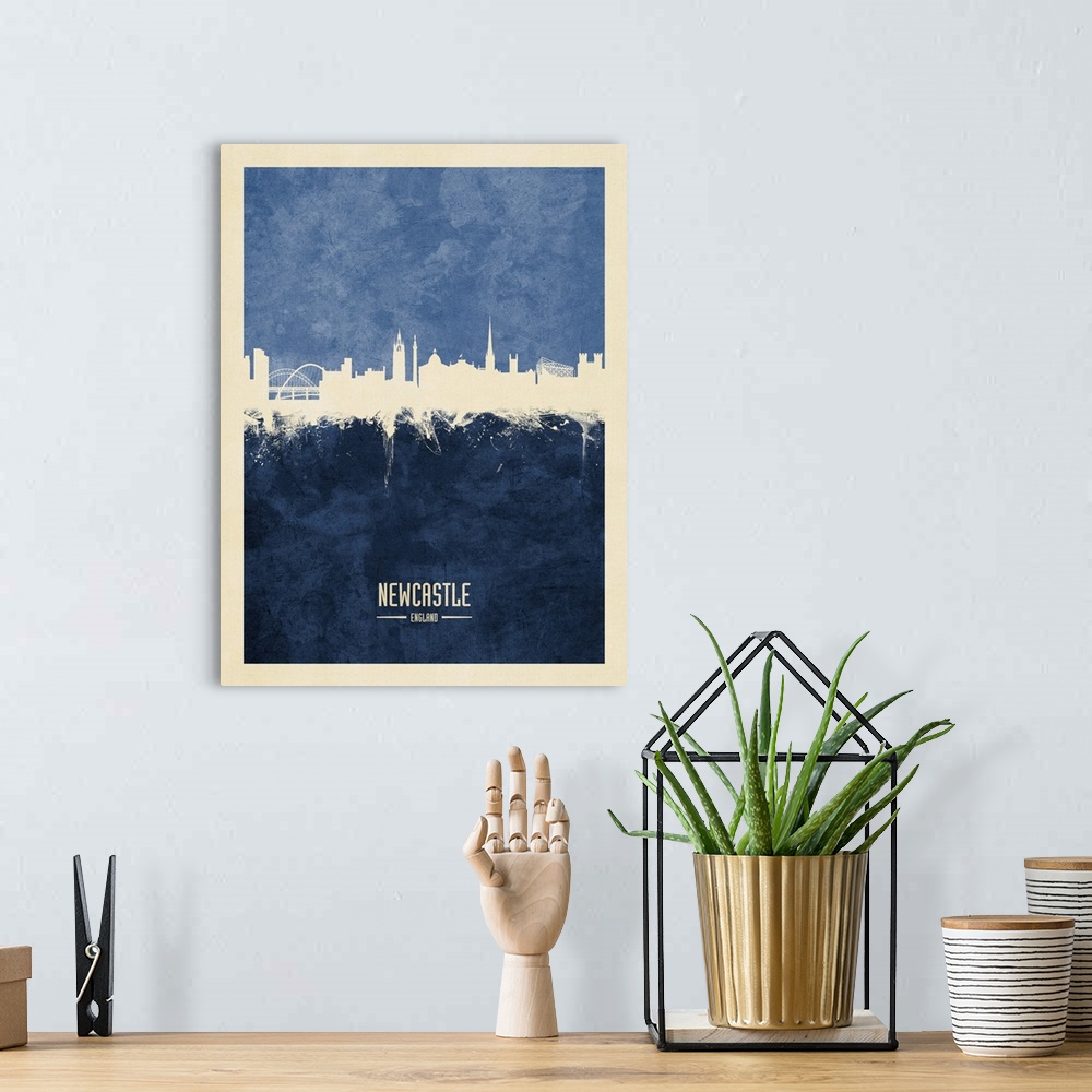 A bohemian room featuring Watercolor art print of the skyline of Newcastle, England, United Kingdom