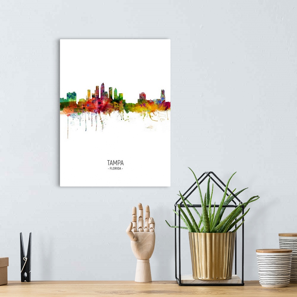 A bohemian room featuring Watercolor art print of the skyline of Tampa, Florida, United States