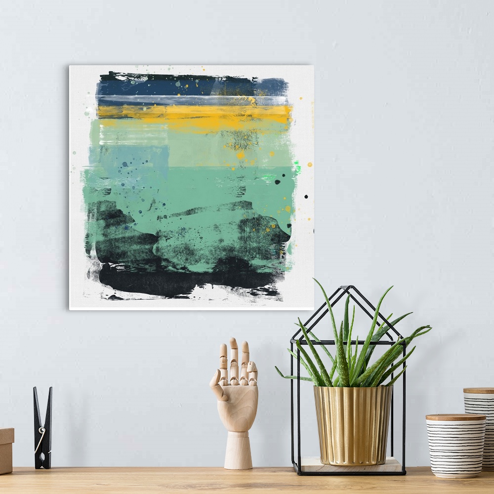 A bohemian room featuring Abstract Sage Green and Yellow Study