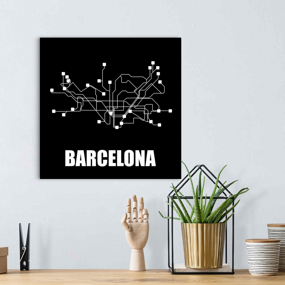 A bohemian room featuring Barcelona Black Subway Map