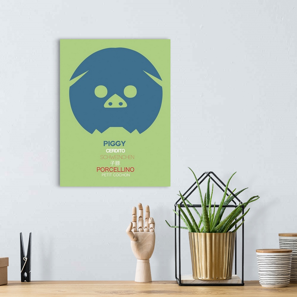 A bohemian room featuring Blue Piggy Multilingual Poster