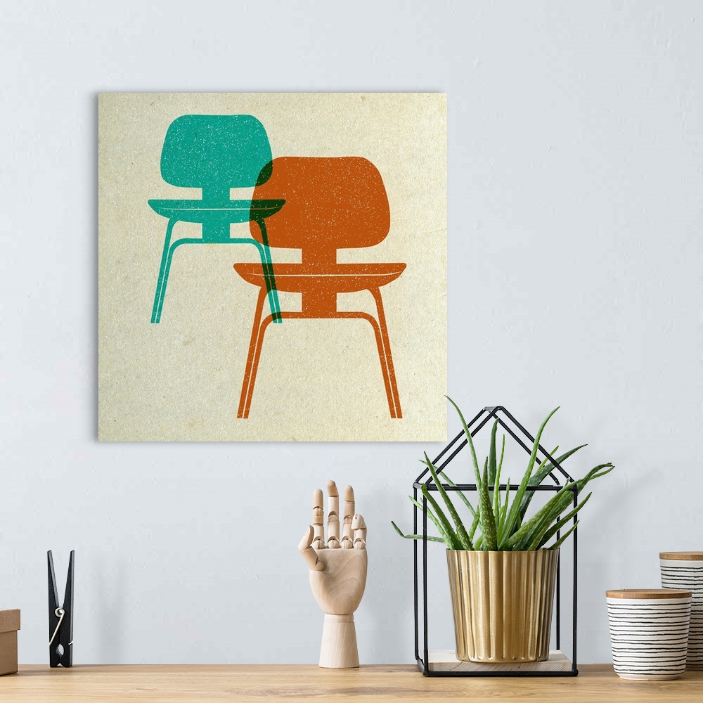 A bohemian room featuring Mid Century Chairs Print I