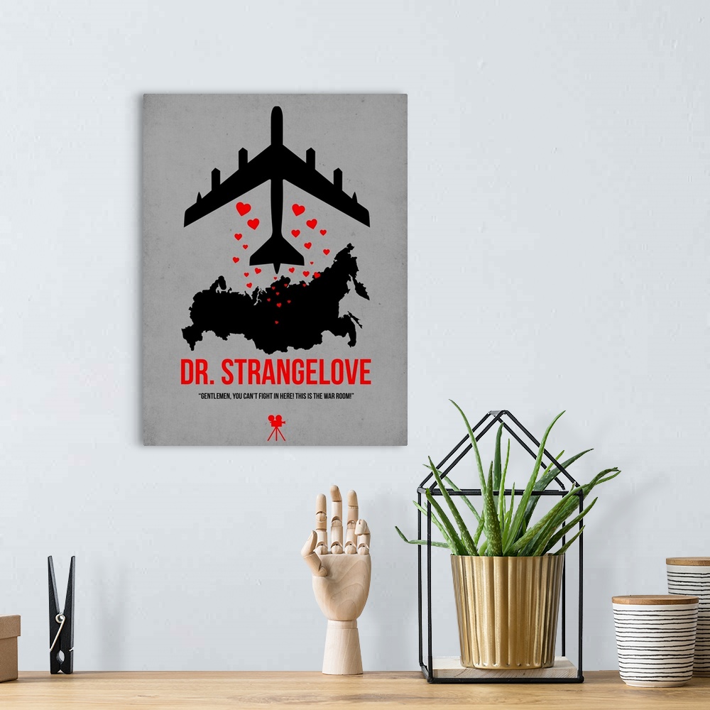 A bohemian room featuring Contemporary minimalist movie poster artwork of Dr. Strangelove.