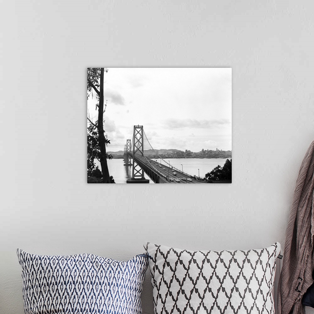 A bohemian room featuring 1950's Oakland Bay Bridge San Francisco California.