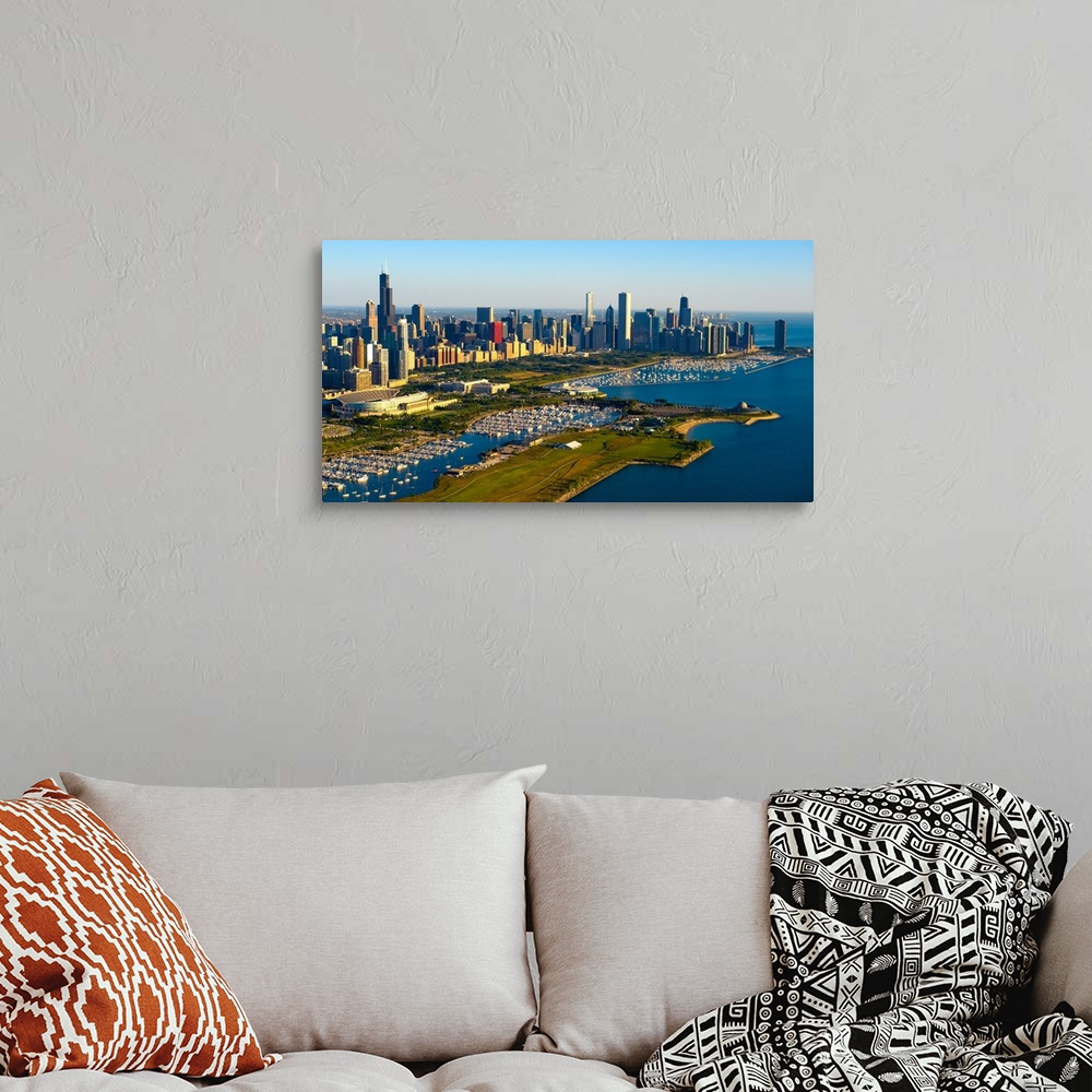 A bohemian room featuring Aerial view of Museum Campus and skyline, Chicago, Cook County, Illinois, USA