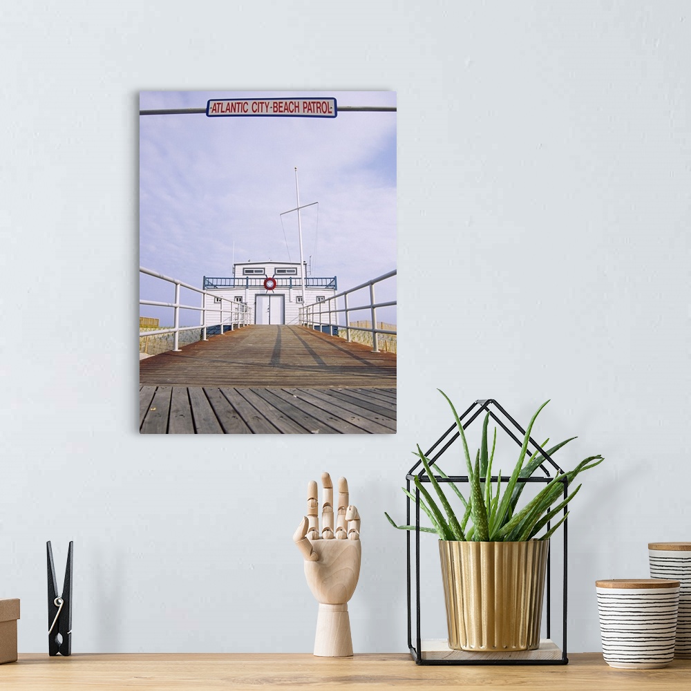A bohemian room featuring Boardwalk leading towards a building, Atlantic City Beach Patrol, Atlantic City, New Jersey