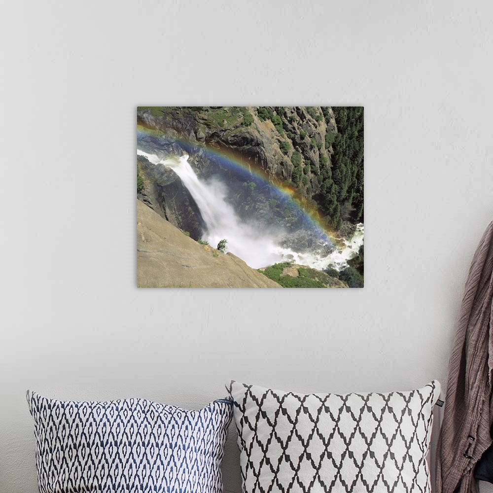 A bohemian room featuring California, Yosemite National Park, Panoramic view of the waterfall from the mountain