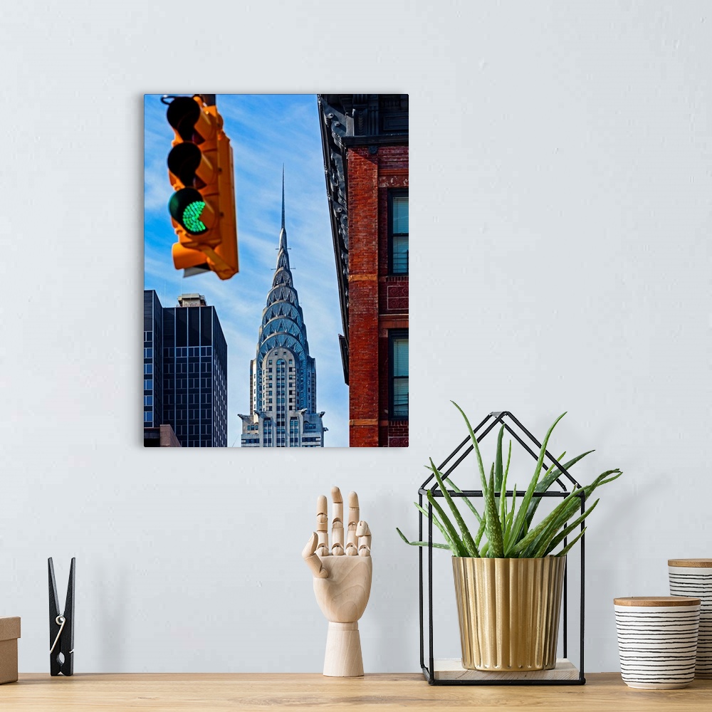 A bohemian room featuring New york city, new york state, united states of america. The chrysler building. An art deco style...