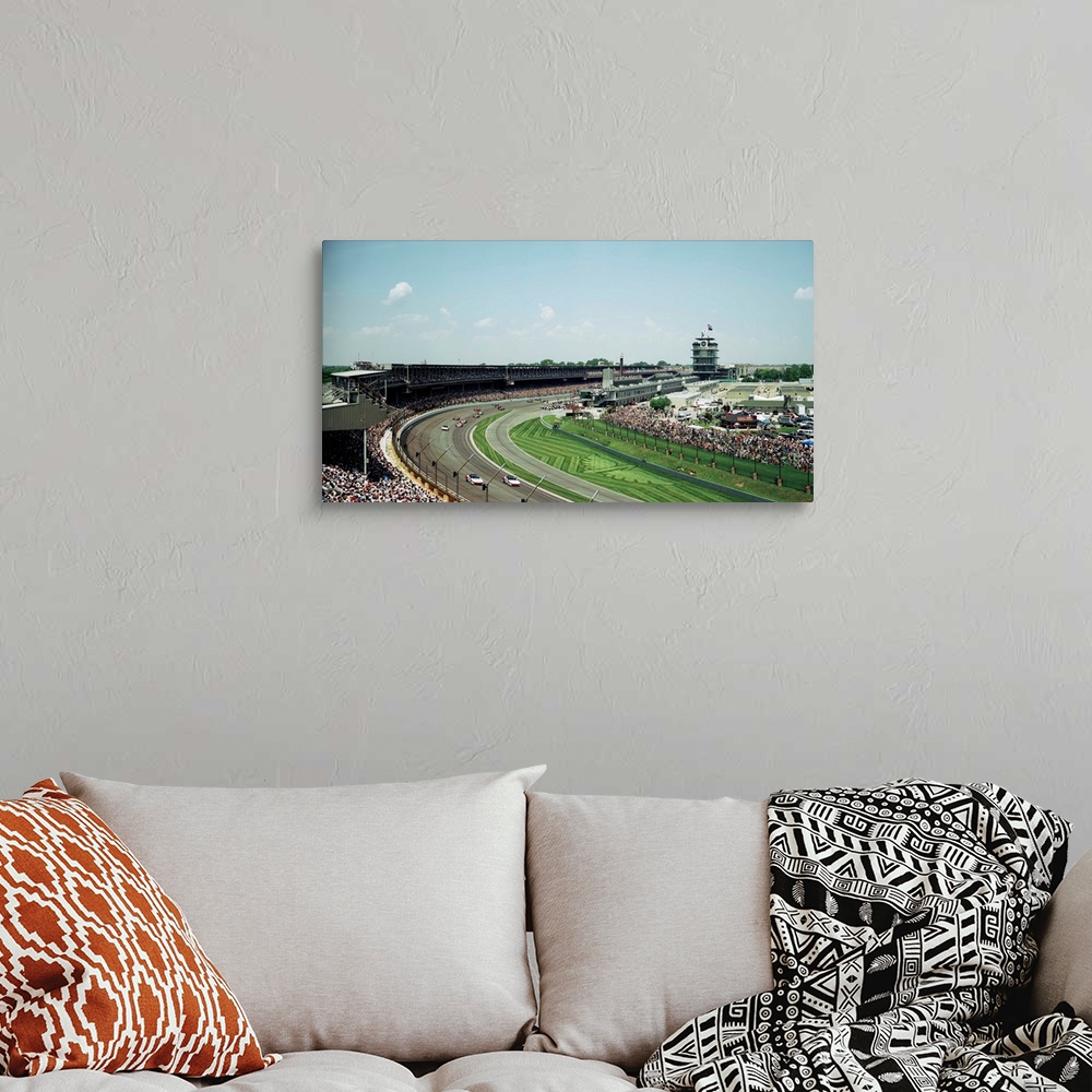 A bohemian room featuring Race cars in pace lap in a stadium, Indianapolis 500, Indianapolis Motor Speedway, Speedway, Indi...