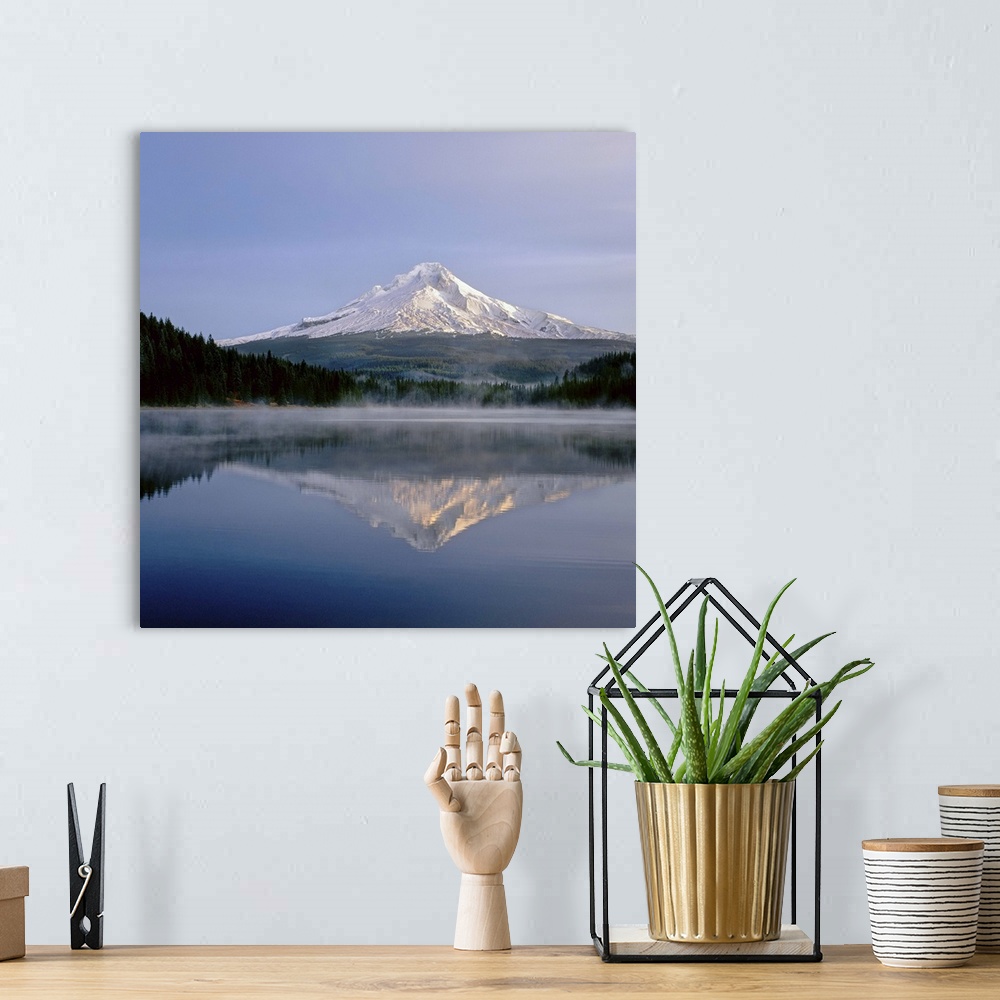 A bohemian room featuring Reflection of mountain range in a lake, Mt Hood, Trillium Lake, Mt Hood National Forest, Oregon, USA