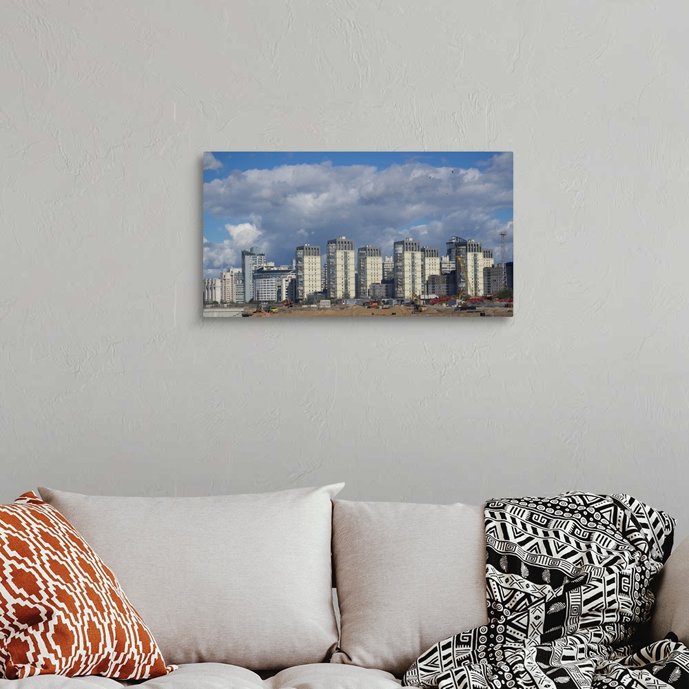 A bohemian room featuring Skyscrapers in a city at construction site, St. Petersburg, Russia