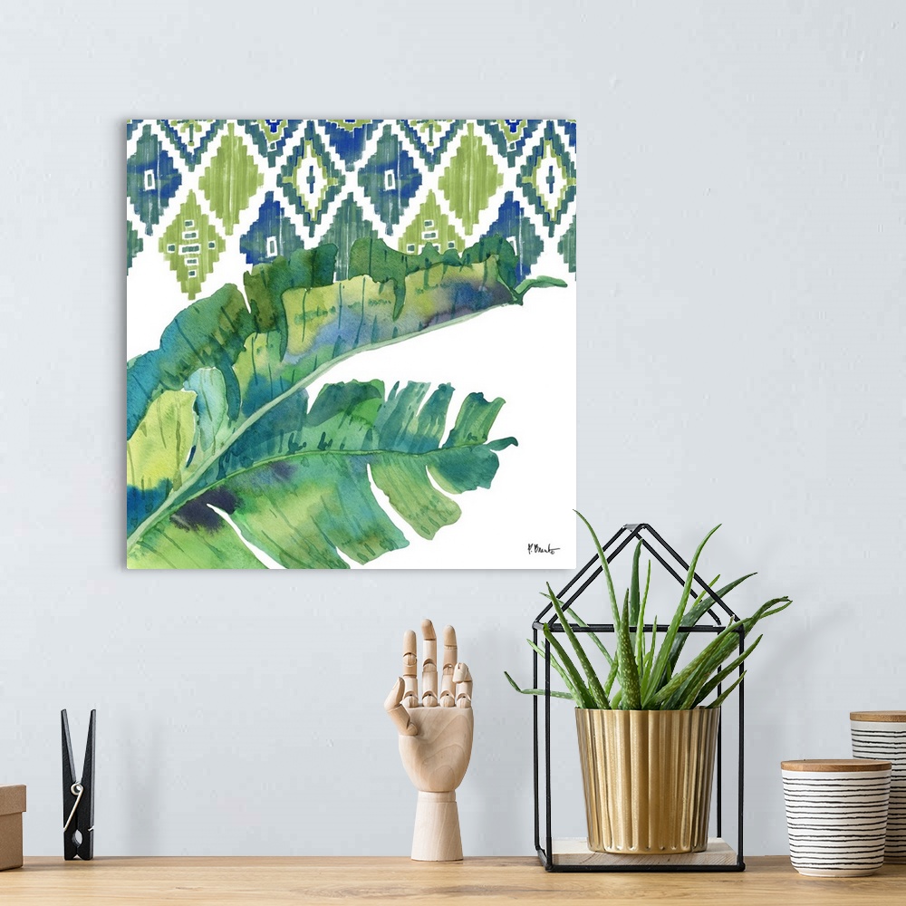 A bohemian room featuring Palm Fronds III - Blue