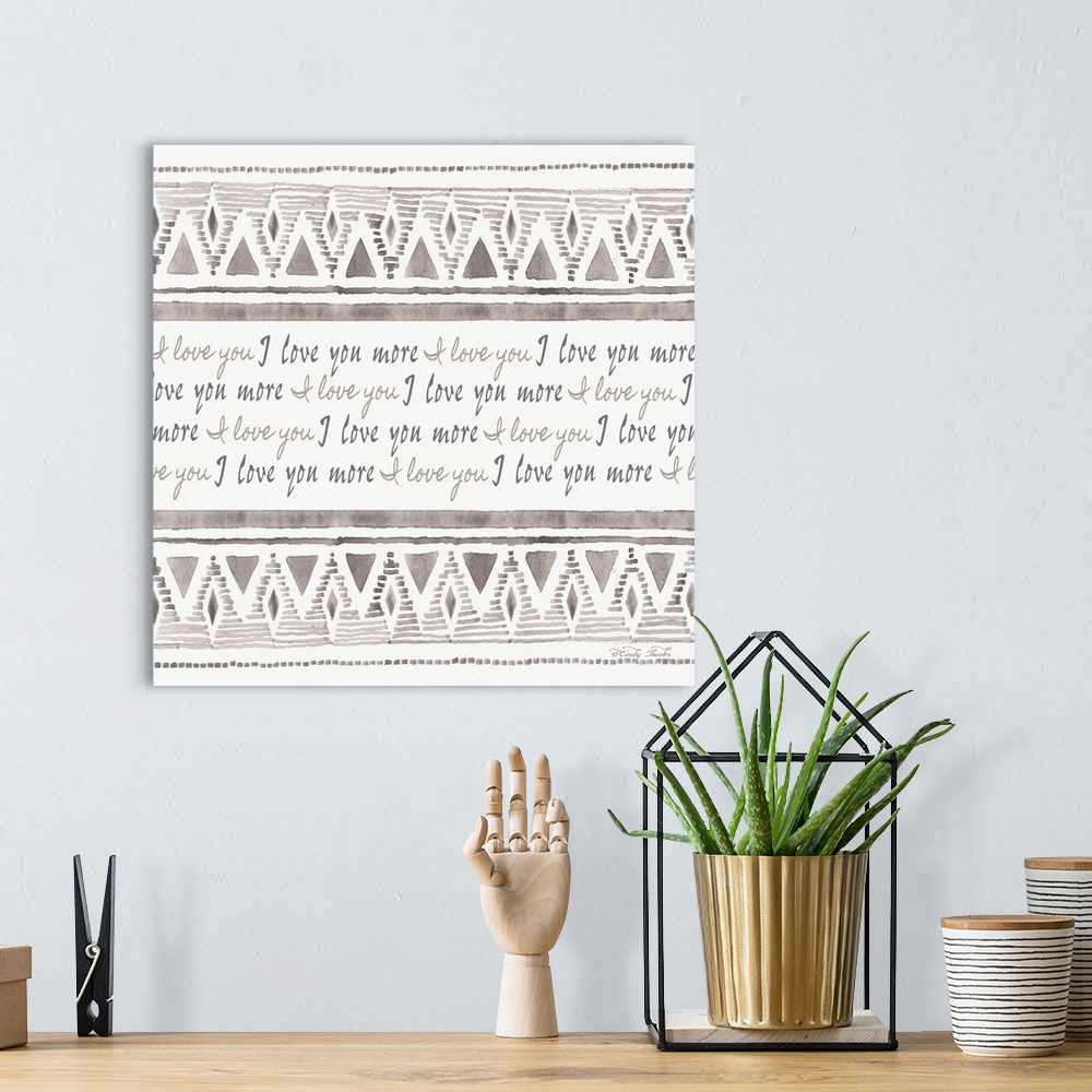 A bohemian room featuring This decorative artwork features southwestern pattern borders with sentiment: I love you, running...