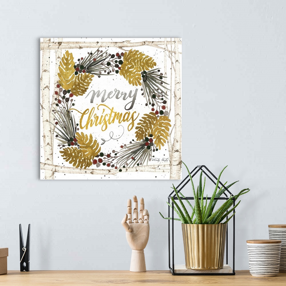 A bohemian room featuring Merry Christmas Birch Wreath with Berries