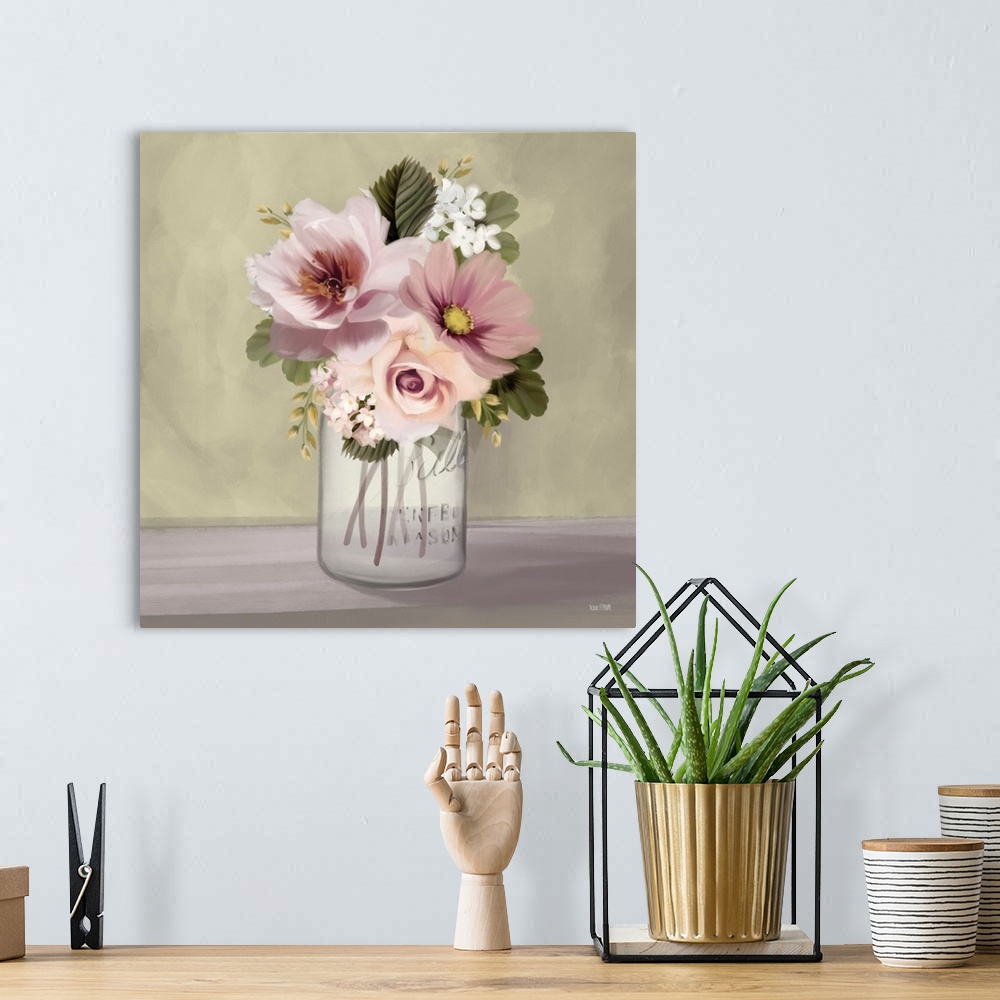 A bohemian room featuring Pink Mason Jar Floral
