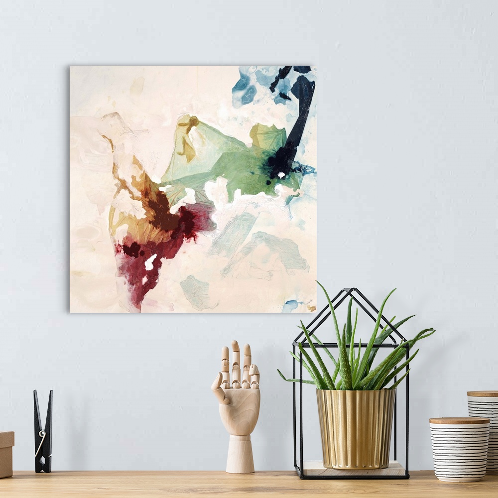 A bohemian room featuring Abstract painting using a spectrum of colors appearing as if they are flowing and tumbling throug...