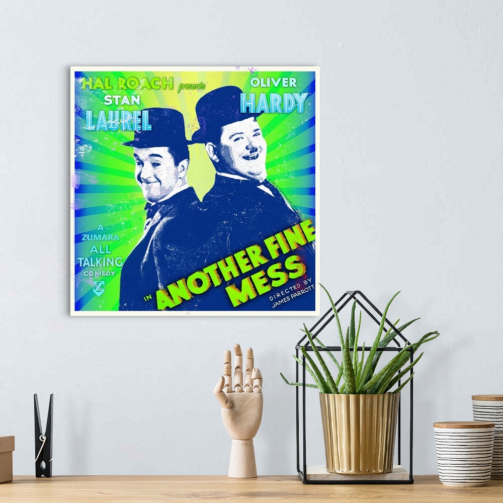 A bohemian room featuring Laurel and Hardy Watercolor Another Fine Mess