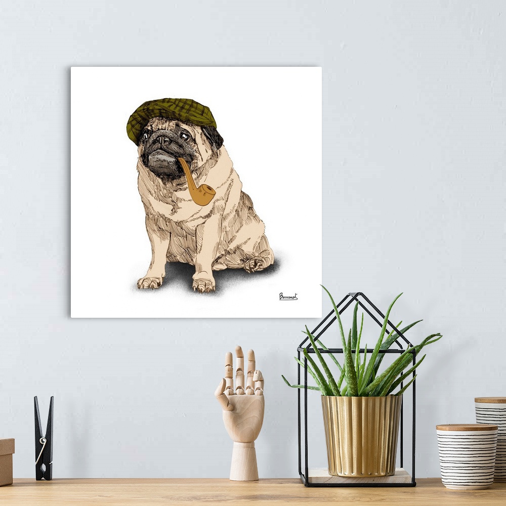 A bohemian room featuring Pugs in hats II