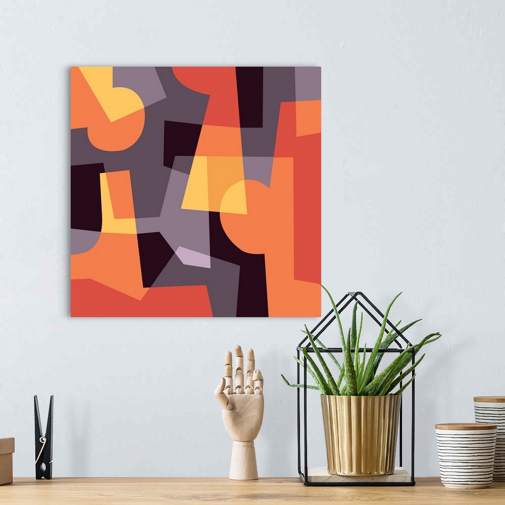 A bohemian room featuring Acrylic geometric abstract painting.