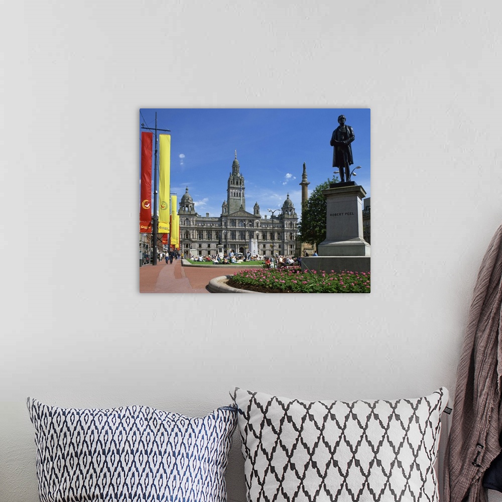 A bohemian room featuring Glasgow Town Hall and monument to Robert Peel, Glasgow, Strathclyde, Scotland