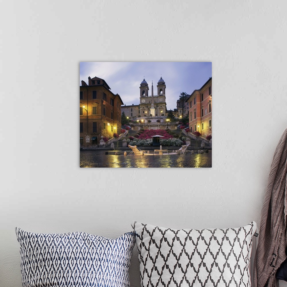 A bohemian room featuring The Spanish Steps illuminated in the evening, Rome, Lazio, Italy