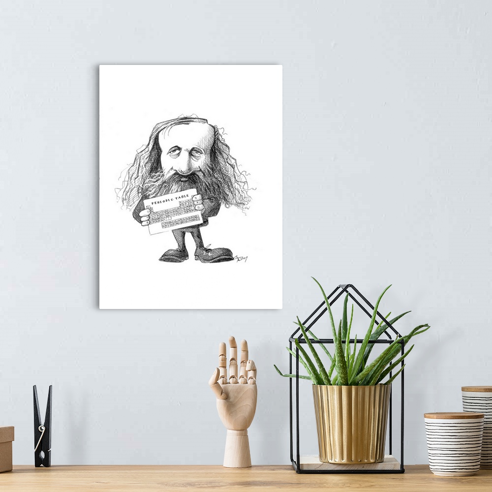 A bohemian room featuring Dmitri Mendeleev (1834-1907). Caricature of the Russian chemist Dmitry Ivanovich Mendeleyev. Mend...