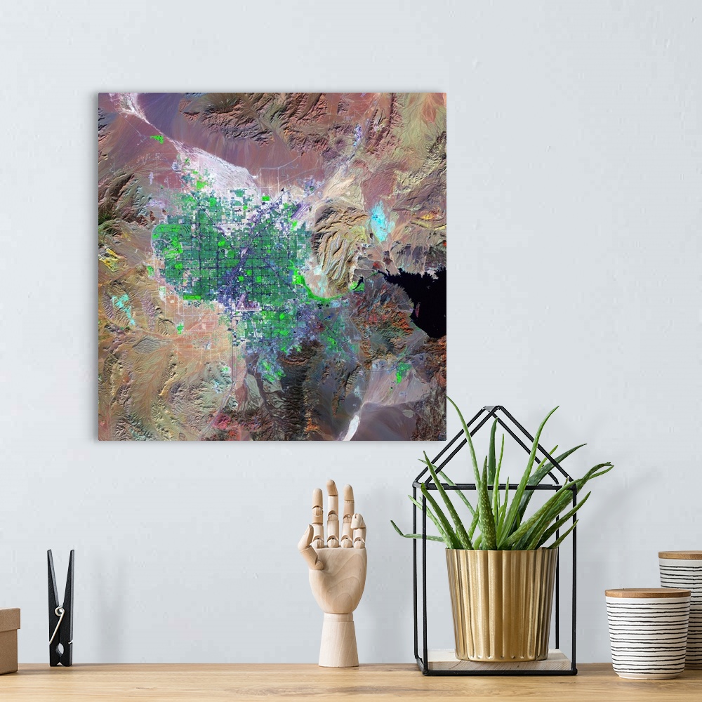 A bohemian room featuring Las Vegas. Coloured optical and infrared, Landsat satellite image of the city of Las Vegas, Nevad...