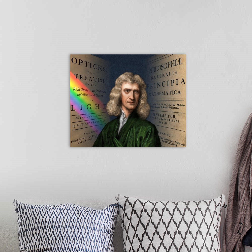 A bohemian room featuring Portrait of Sir Isaac Newton (1642-1727), an English physicist and mathematician (described in hi...