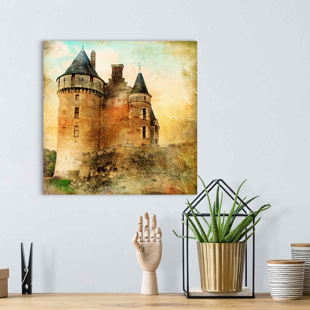 A bohemian room featuring medieval castle - artwork in painting style