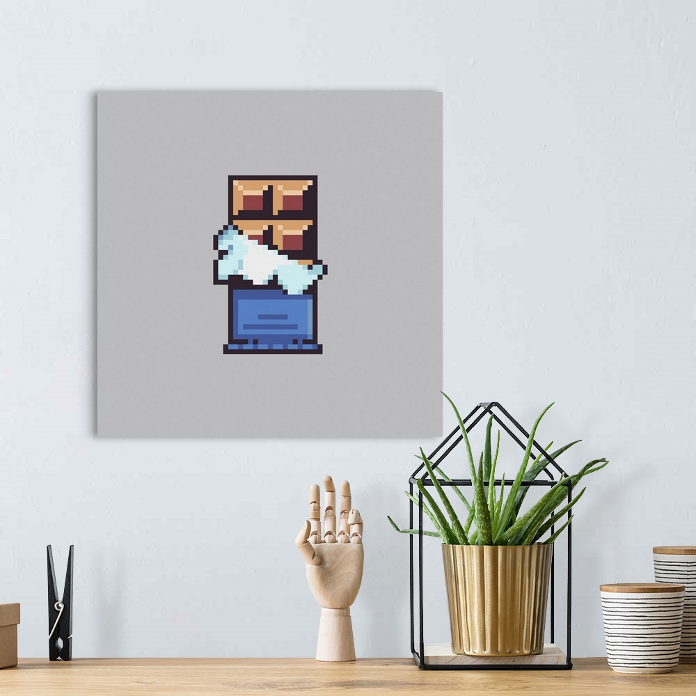 A bohemian room featuring Chocolate icon isolated on a white background. Pixel art style.