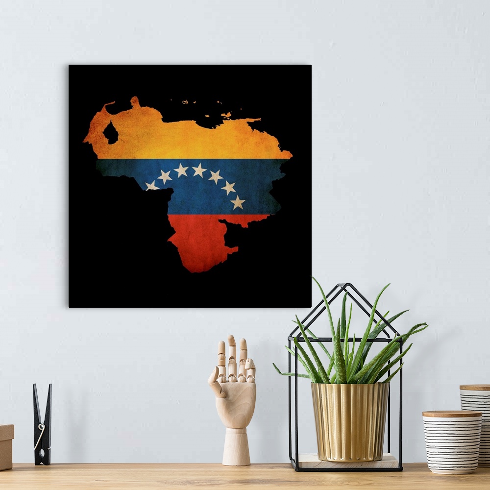 A bohemian room featuring Outline Map Of Venezuela With Grunge Flag Insert Isolated On Black