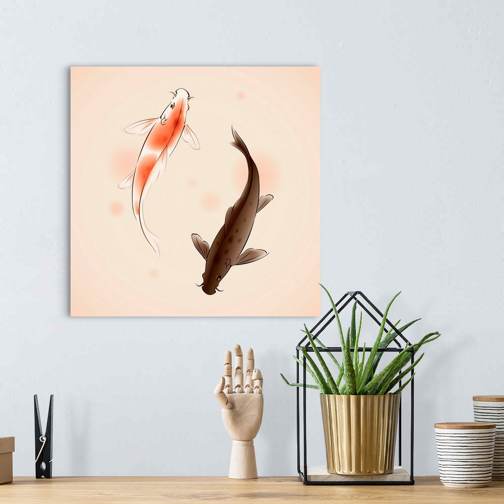Yin Yang Koi Fish | Large Metal Wall Art Print | Great Big Canvas