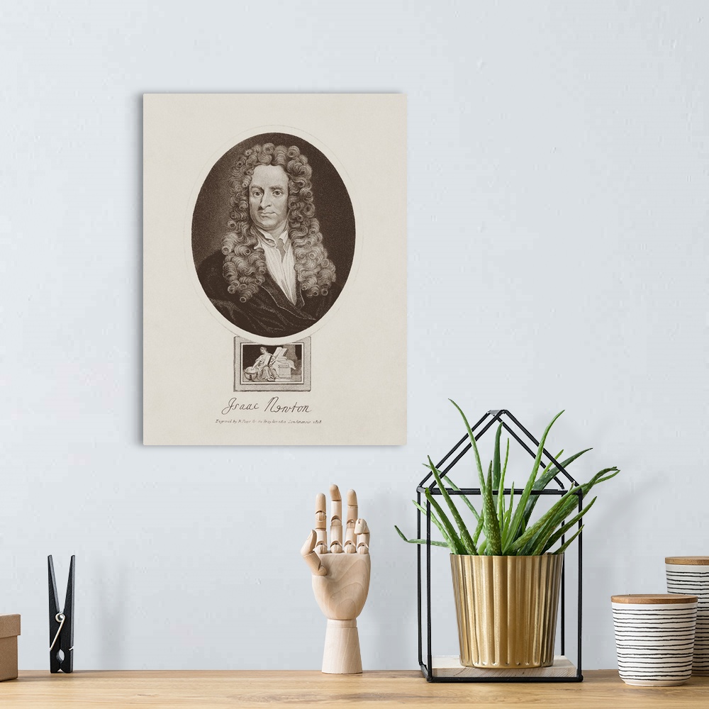 A bohemian room featuring An engraving of the father of modern physics, Sir Isaac Newton.