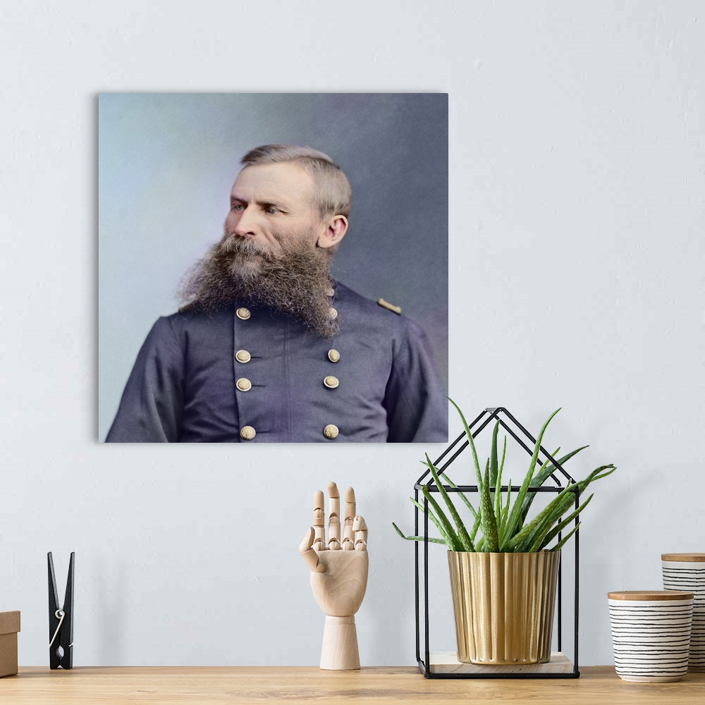 A bohemian room featuring Civil War portrait of General George Crook. This image has been digitally colorized.