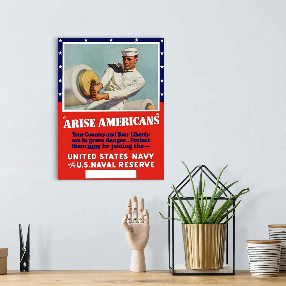 A bohemian room featuring Digitally restored vector war propaganda poster. This vintage World War Two poster features a Uni...