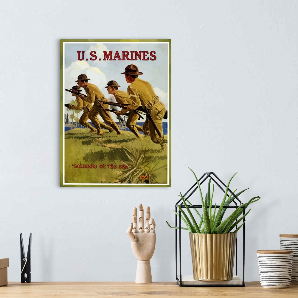 A bohemian room featuring This vintage WWI poster features US Marines charging into battle with their rifles. It declares -...