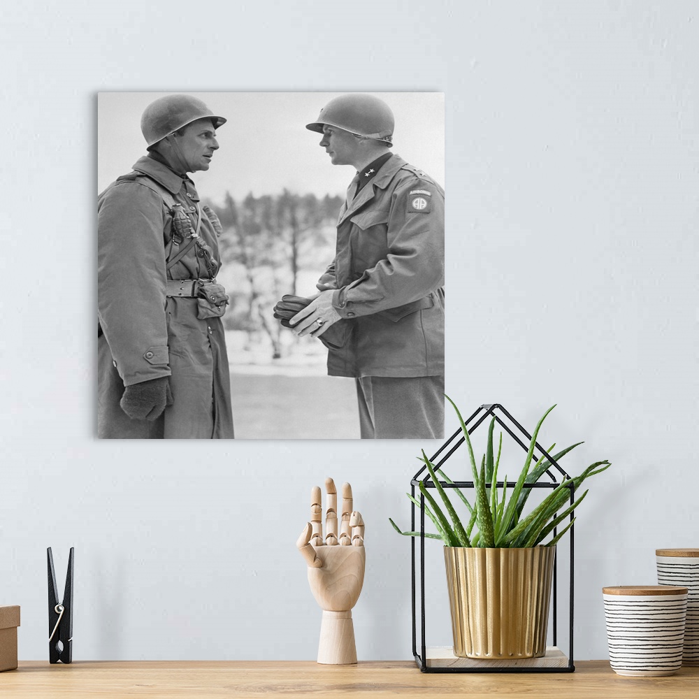 A bohemian room featuring Major General Matthew Ridgway and James Gavin during the Battle of the Bulge.