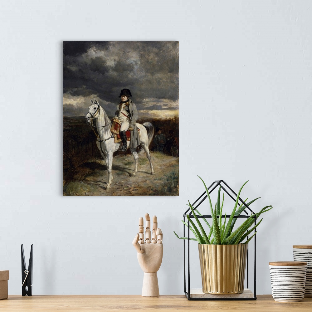 A bohemian room featuring Reproduction painting of Napoleon Bonaparte on horseback.