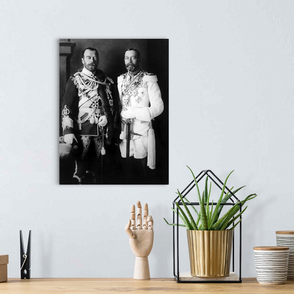 A bohemian room featuring Royal cousins King George V (on the right) and Tsar Nicholas II posing for a photo in Berlin.