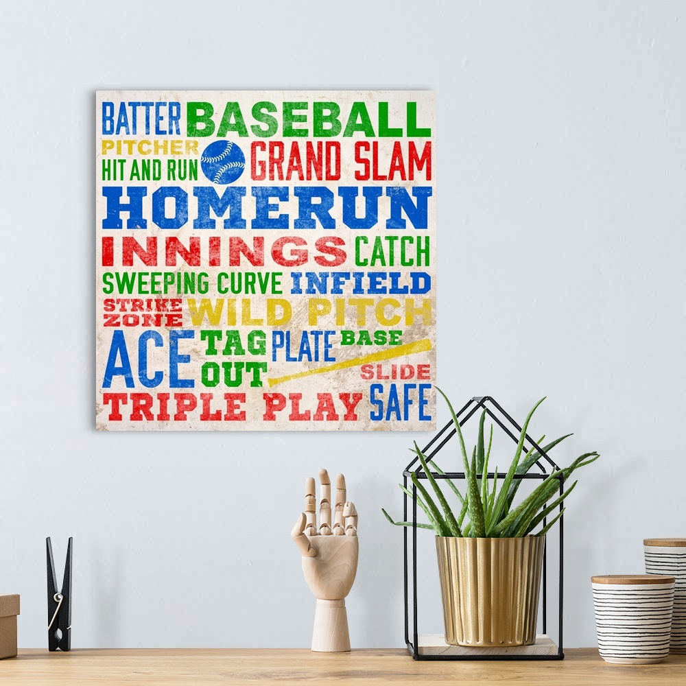 A bohemian room featuring Colorful Baseball Typography
