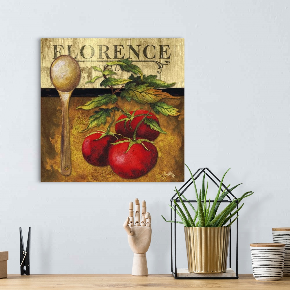 A bohemian room featuring "Florence" Italian kitchen art