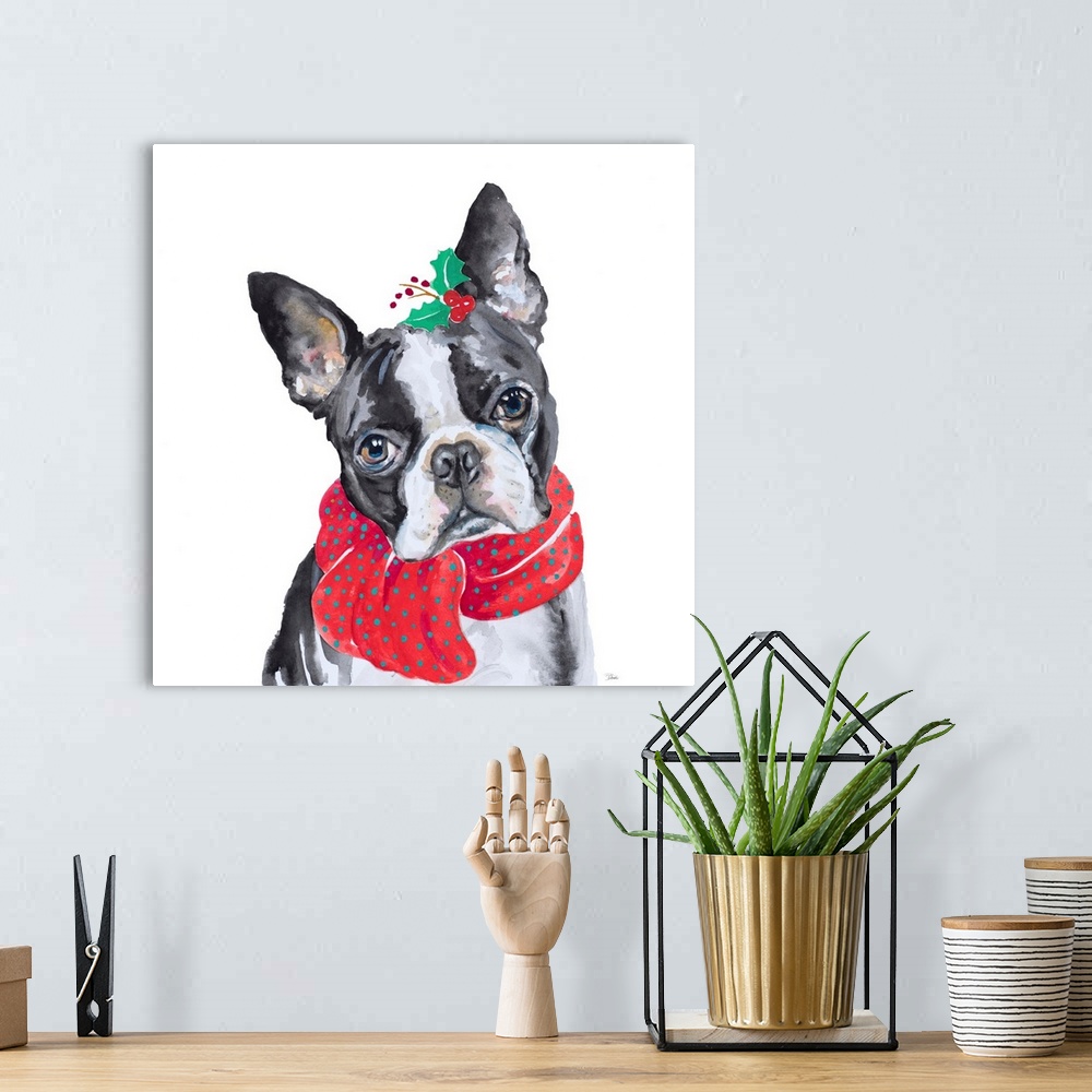 A bohemian room featuring Holiday Dog II
