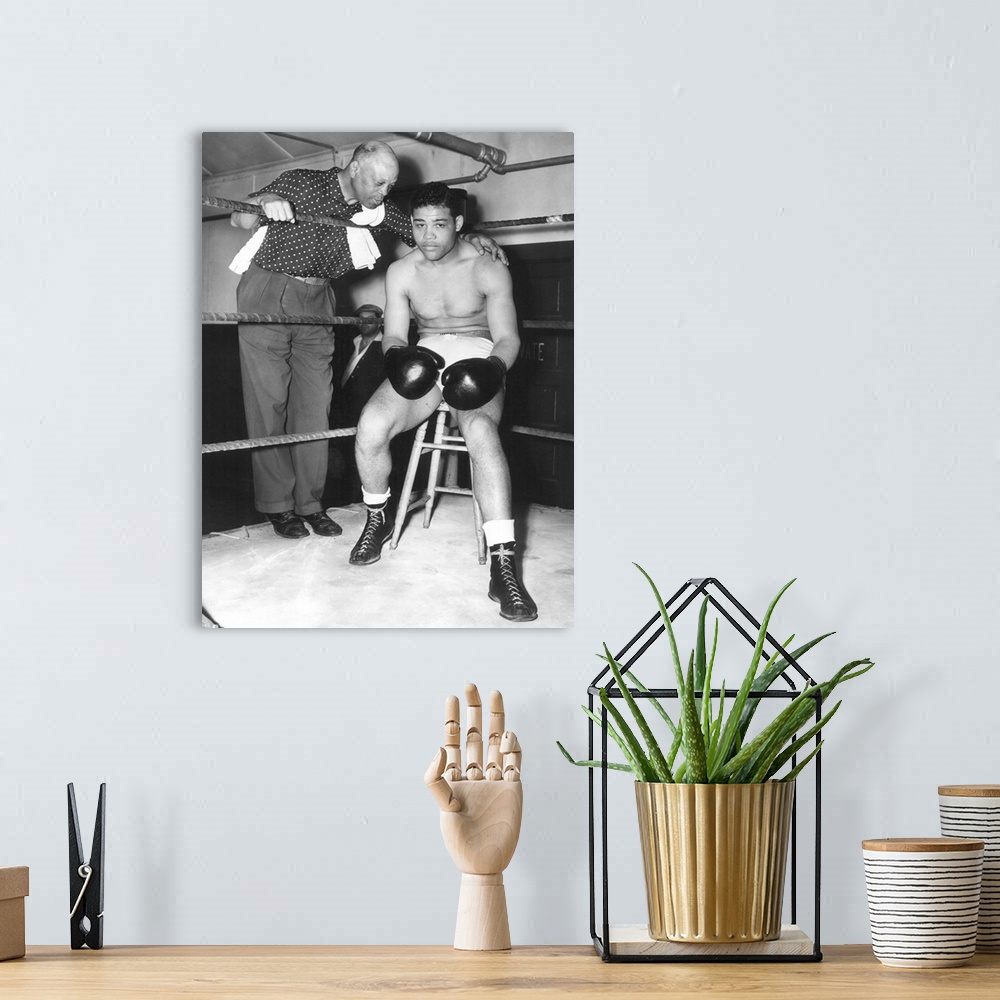 Joe Louis (1914-1981), American Boxer | Large Stretched Canvas, Black Floating Frame Wall Art Print | Great Big Canvas